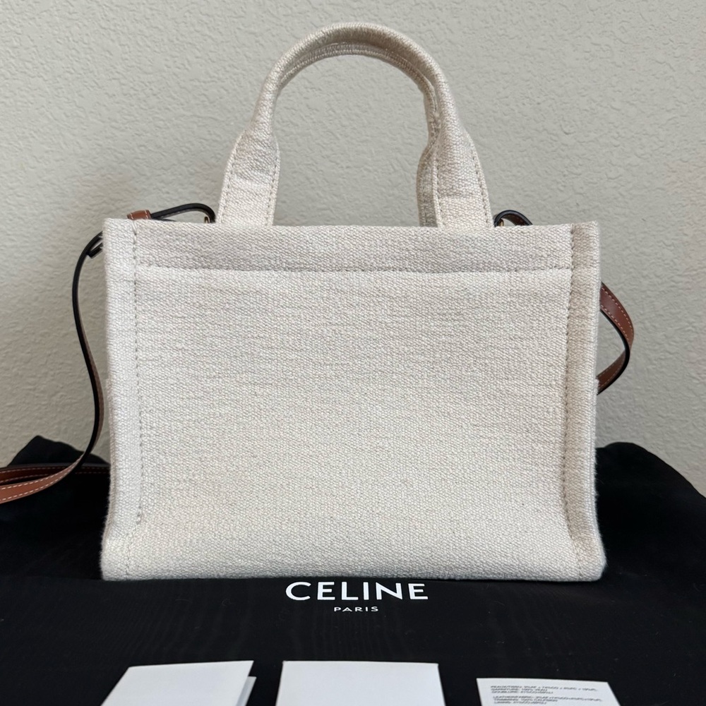 NEW CELINE Cabas Thais Canvas & Calfskin Leather Tote - Picture 4 of 7
